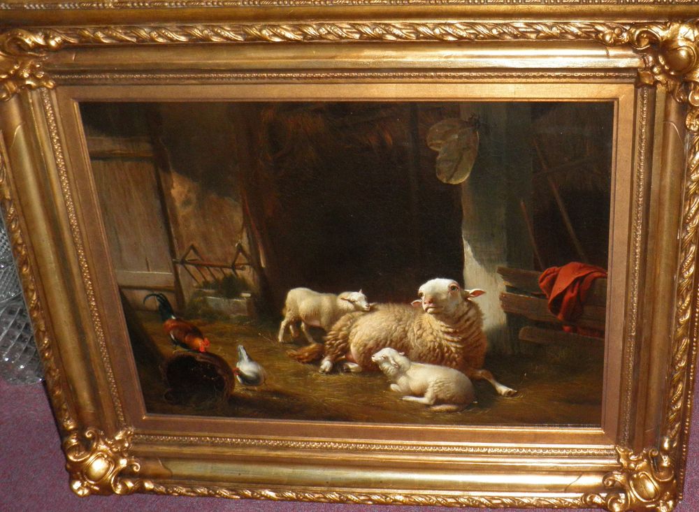 E.Verboeckhoven, 'Ewe with lambs in the barn' | Van de Ven Antiques